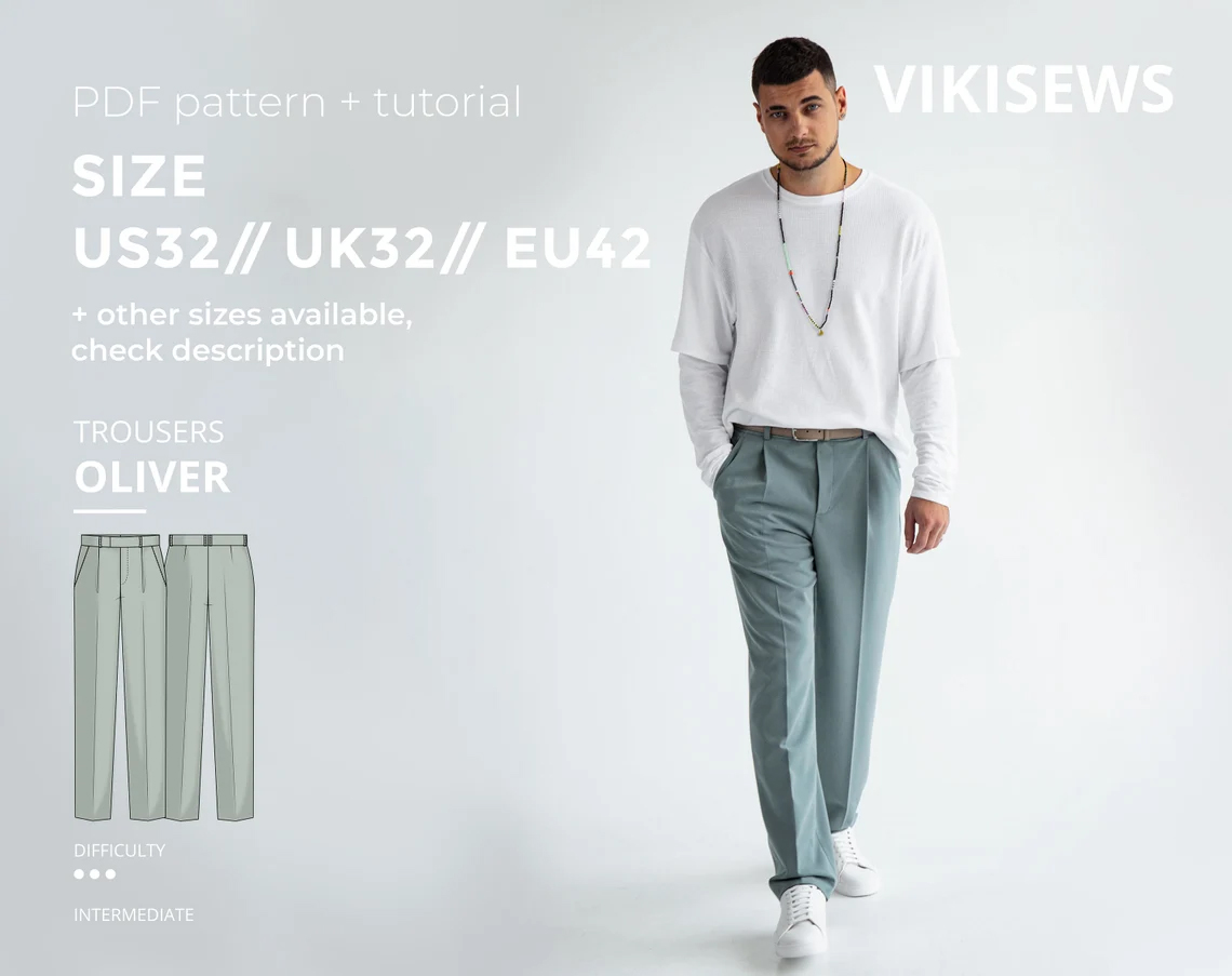 Oliver trousers sewing pattern with tutorial size US 36 UK 36 EU 46