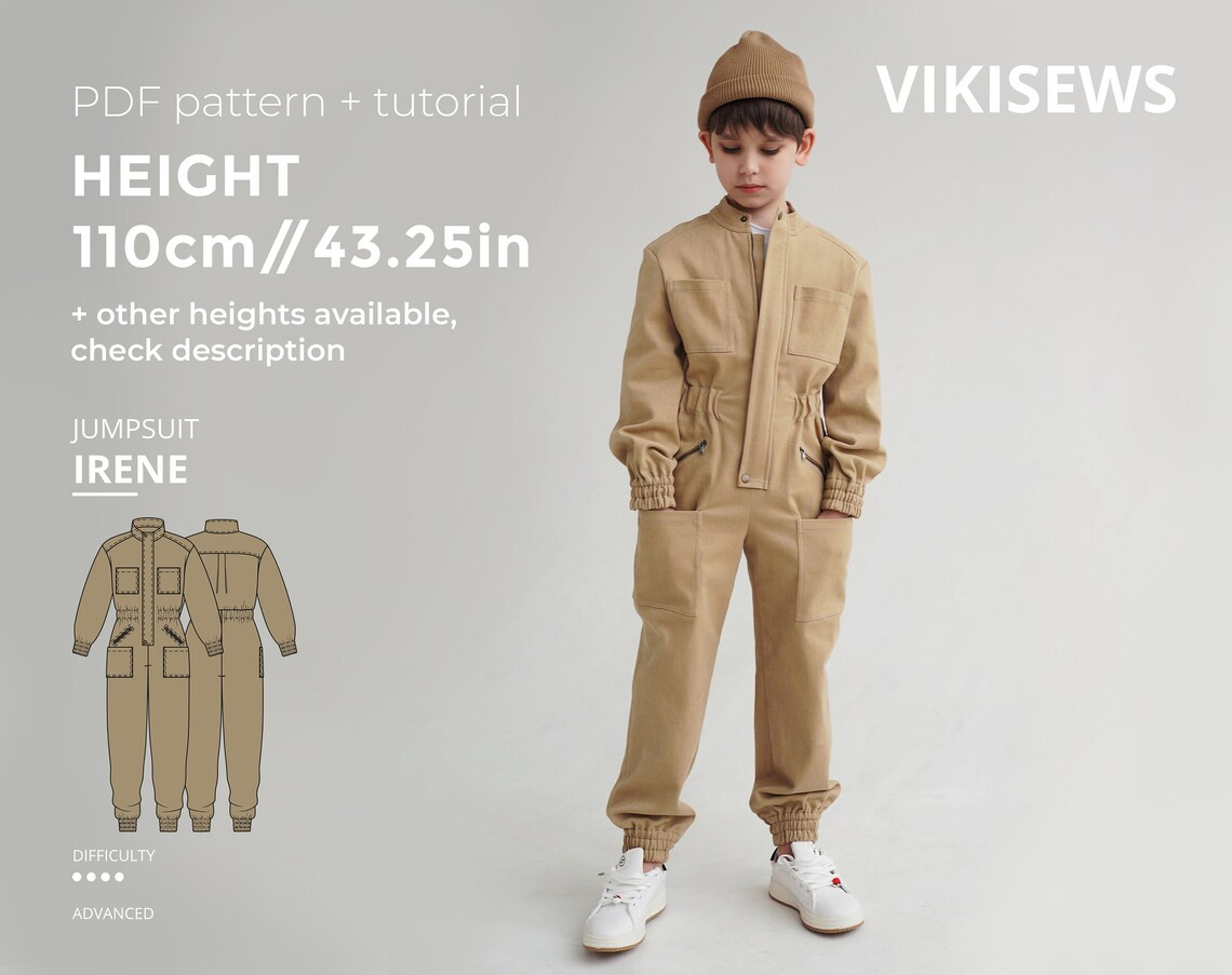 Irene jumpsuit (boys) sewing pattern with tutorial height 43.25 in 110 cm