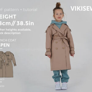 Aspen Trench Coat (girls) sewing pattern with tutorial height 38.5 in 98 cm