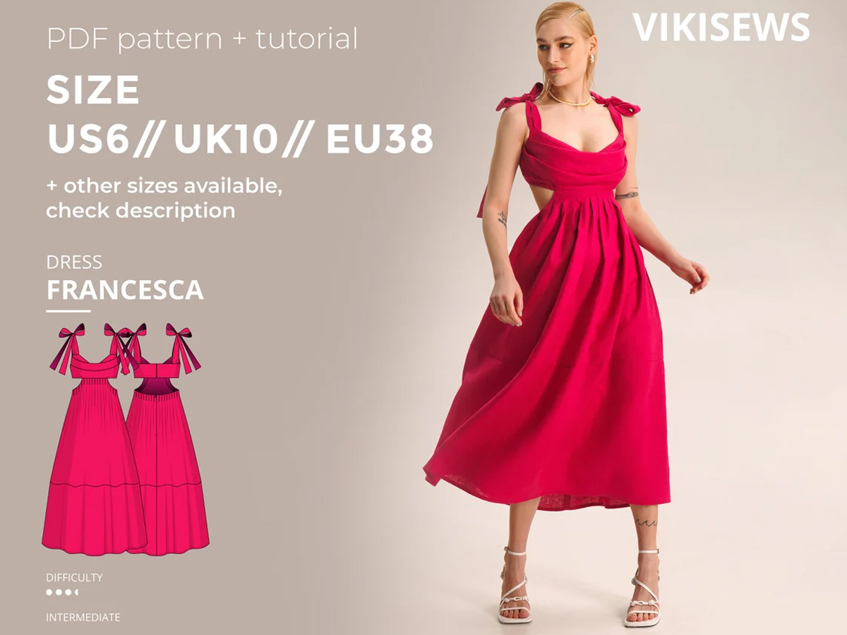 Francesca dress sewing pattern with tutorial size US 6 UK 10 EU 38